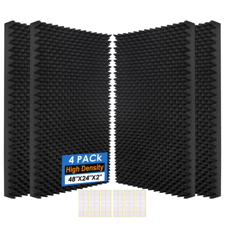 4 Pack-48X24X2 Inches Acoustic Panels, Egg Crate Foam soundproof wall panels,sound proof foam panels for walls, noise dampening panels,Sound Panels, Studio Foam for Wall and Ceiling HUIDNAI