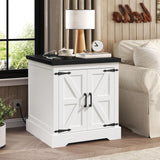 MAHANCRIS Farmhouse Nightstand with Charging Station, 24" Large End Table with Barn Door and Adjustable Storage Shelf, Square White Nightstand, Rustic Bedside Table for Bedroom, Living Room MAHANCRIS