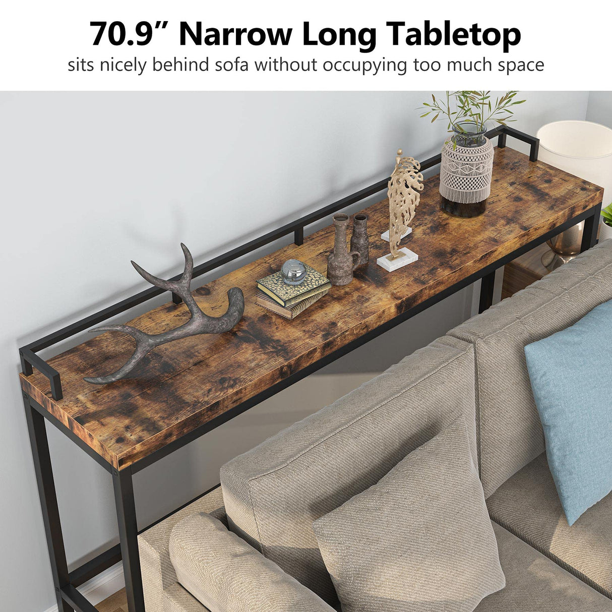 Tribesigns 70.9 inch Extra Long Sofa Table, Narrow Console Table Behind Couch, Rustic Industrial Entryway Table Skinny Hallway Table for Living Room Tribesigns