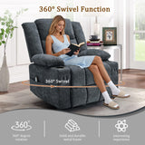 Korser 360° Swivel Rocker Recliner for Adults, Nursery Glider Recliner with Massage and Heating, Rocking Chair with Cup Holder, Manual Recliner Chair for Living Room, Bedroom (Fabric, Dark Gray) Korser
