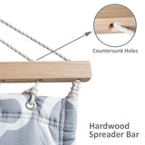 SUNCREAT 55 Inch Extra Large Double Hammock with Stand, 475lbs Capacity, Outdoor Portable Hammock with Hardwood Spreader Bar, Extra Large Pillow, Grey SUNCREAT