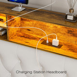 Floating Queen Size Bed Frame with Velvet Upholstery, Storage Headboard & LED Lights by CIKUNASI CIKUNASI