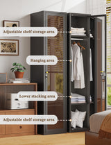 VCGGAIP Metal Locker 0rganizer for Employees with Lock, Amber Glass Door Cabinet with Mirror,Lockable Lifetime Locker for Home, Office, Gym, School, Garage,Black (Single Door, Black) VCGGAIP