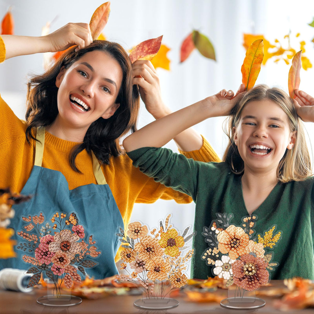 Kosiz 9 Pcs Thanksgiving Diamond Painting Tabletop Decorations Fall Wildflower Diamond Art Kits for Adults Double Sided Acrylic Flower Centerpiece for Tables DIY Crafts Party Decor Thanksgiving Gifts Kosiz