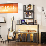 kepptory Vinyl Record Player Stand with Guitar Stand, Record Player Table with RGB LED Light, Record Player Cabinet with Vinyl Storage Holds up to 300+ Albums, Vinyl Player Stand for Home Use (Black) kepptory