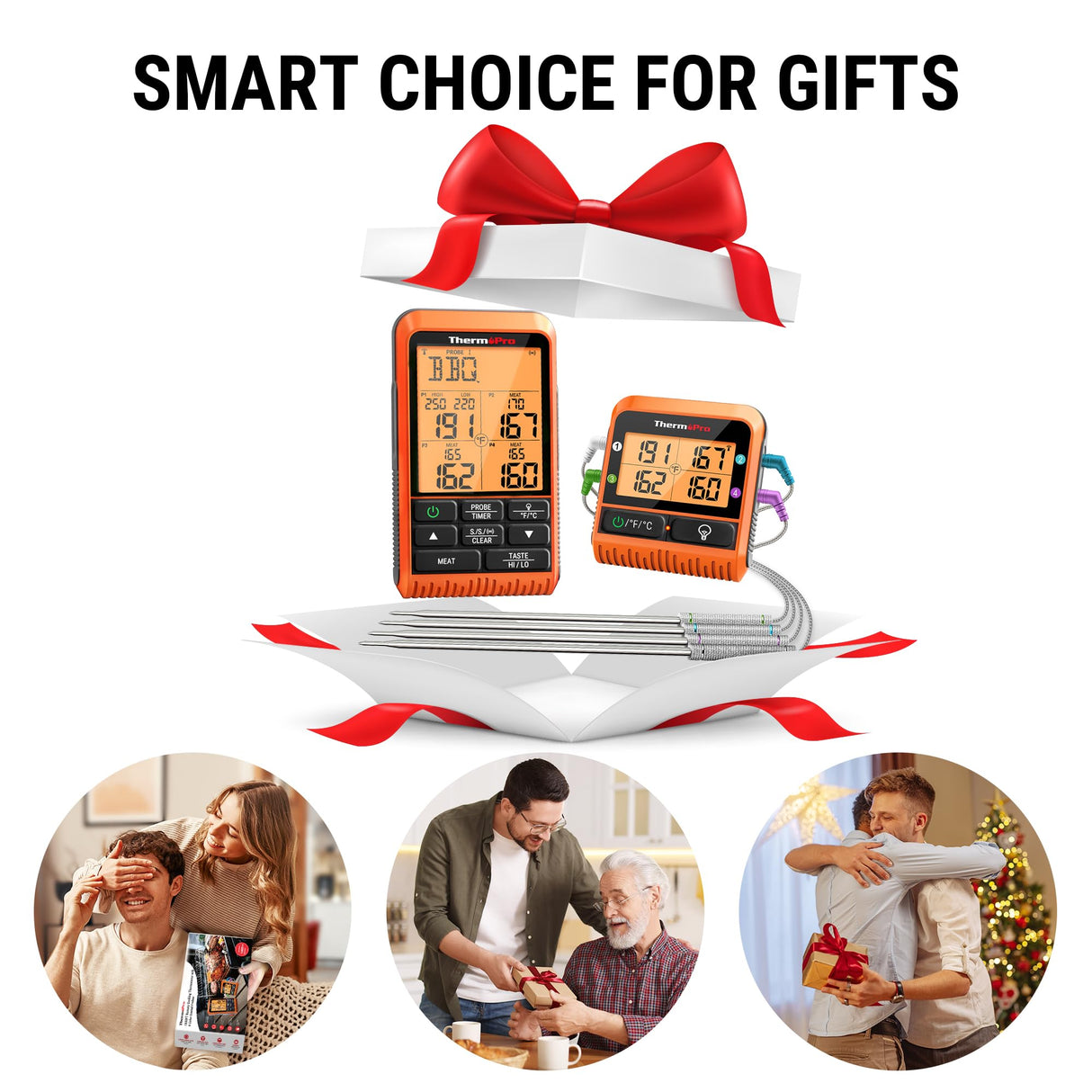 ThermoPro TP829 1000ft Wireless Meat Thermometer Digital for Grilling and Smoking, 4 Meat Probes Grill Thermometer for Outside Grill, BBQ Thermometer for Cooking Beef Turkey Smoker Acessories Gifts ThermoPro