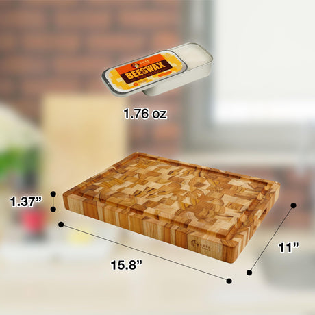Chef Studio Large Teak Wood Cutting Board, End Grain Butcher Block Cutting Board For Kitchen, Big Wooden Kitchen Carving Chopping Boards, Juice Groove, Reversible, Hand Grips, Size 15.8x11x1.37 inch Chef Studio