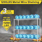 MODCART Storage Shelves, 48" L x 20" W x 47" H Heavy Duty Garage Wire Shelving Unit Loads 1200LBS, 3-Tier Adjustable Metal Industrial Utility Shelf Rack for Kitchen, Laundry Room, Basement MODCART