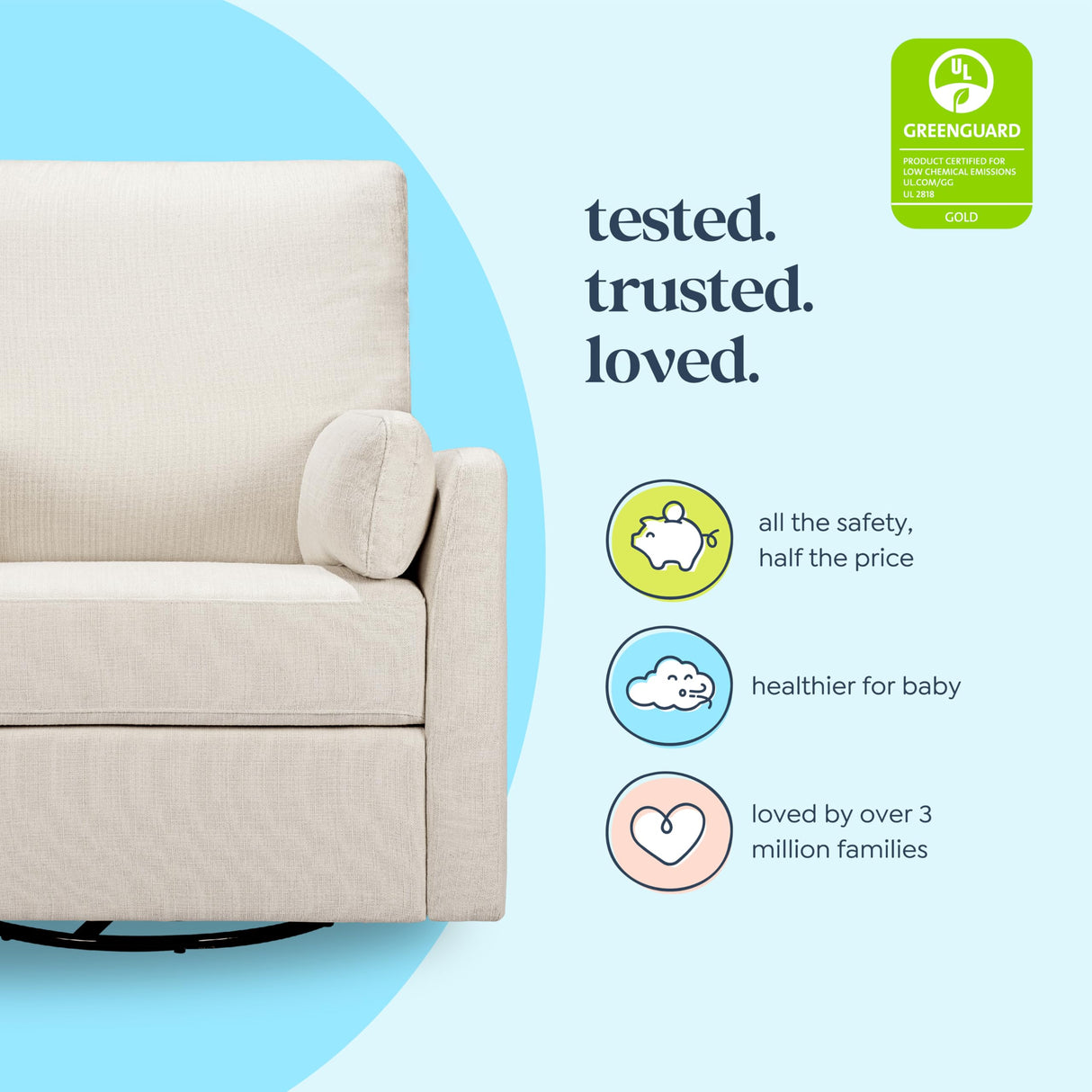 Carter's by DaVinci Ethan Swivel Recliner in Performance Cream Linen, GREENGUARD Gold & CertiPUR-US® Certified DaVinci