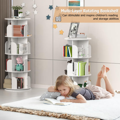 LAZEYARD 360° Rotating White Bookshelf - 4 Tier Floor Standing Storage Rack for Small Spaces - WoodArtSupply