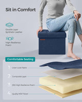 SONGMICS Mazie Collection - Small Folding Storage Ottoman, Foot Rest Stool, 12.2 x 16.1 x 12.2 Inches, 286 lb Load Capacity, for Living Room, Bedroom, Home Office, Dorm, Midnight Blue ULSF102Q02 SONGMICS