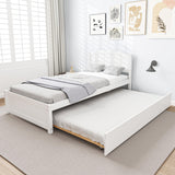 Callales Twin Trundle Bed, Solid Wooden Pull Out Bedframe, Extendable Day Bed with Headboard and Soild Wood Slats Support, Bedroom, Living Room, Guest Room, No Box Spring Needed (White) Callales