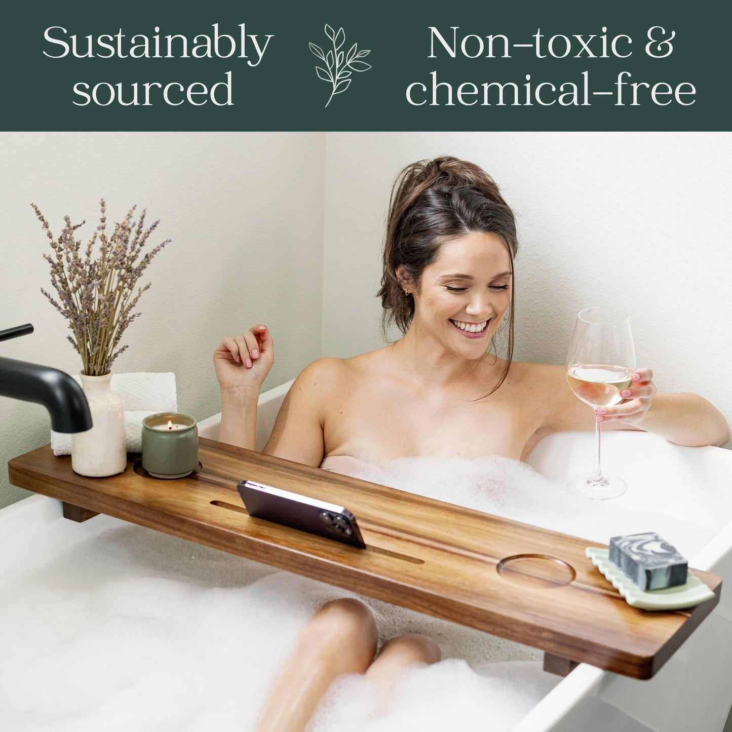 Nature Shed Premium Bathtub Tray | Solid Acacia Bath Tray for Tub | Large Bath Tray Table | Non-Toxic, Anti-Tipping Tub Tray | Bathtub Accessories - WoodArtSupply