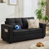 TYBOATLE 65" Black Faux Leather Sofa Couches for Living Room, Mid-Century Modern Tufted Comfy Small Loveseat w/USB Charging Ports and Wide Arms, 2 Seater Office Small Couch for Small Space Bedroom TYBOATLE