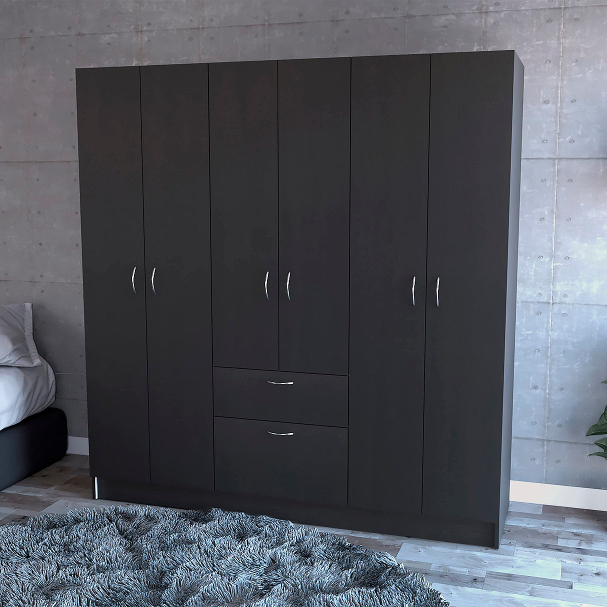 FM FURNITURE Guajira Six Door Armoire, Three Cabinets, Hidden Drawer Shoes,Black/White for Bedroom FM FURNITURE
