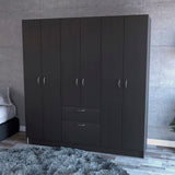 FM FURNITURE Guajira Six Door Armoire, Three Cabinets, Hidden Drawer Shoes,Black/White for Bedroom FM FURNITURE