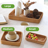 Rattan Serving Tray, Rectangle Rattan Basket Set of 3, Wicker Storage Basket Wicker Baskets for Organizing, Natural Basket Tray Decorative Basket Woven Tray for Home Decor Bathroom Kitchen Counter S310