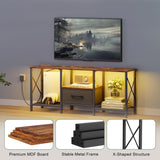 JARHETUN LED TV Stand with Fabric Drawer, Entertainment Center for 50 55 Inch TV, Industrial TV Console Table with Open Storage Shelves for Living Room, Bedroom, Rustic Brown JARHETUN