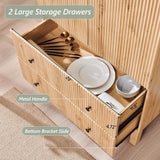 IFGET Fluted Arched Pantry Cabinet, 71" Tall Kitchen Storage Pantry Cabinet with Adjustable Shelves and 2 Large Drawers, Freestanding Morden Versatile Cupboard for Living Room, Bathroom, Natrual IFGET