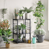 YMYNY Standing Baker's Racks, 3-Tier Microwave Oven Stand with Metal Frame and 6 Hooks, Coffee Bar Table, Storage Shelf Rack for Kitchen and Living Room, Panel Adjustable, Black, UHTMJ022B YMYNY