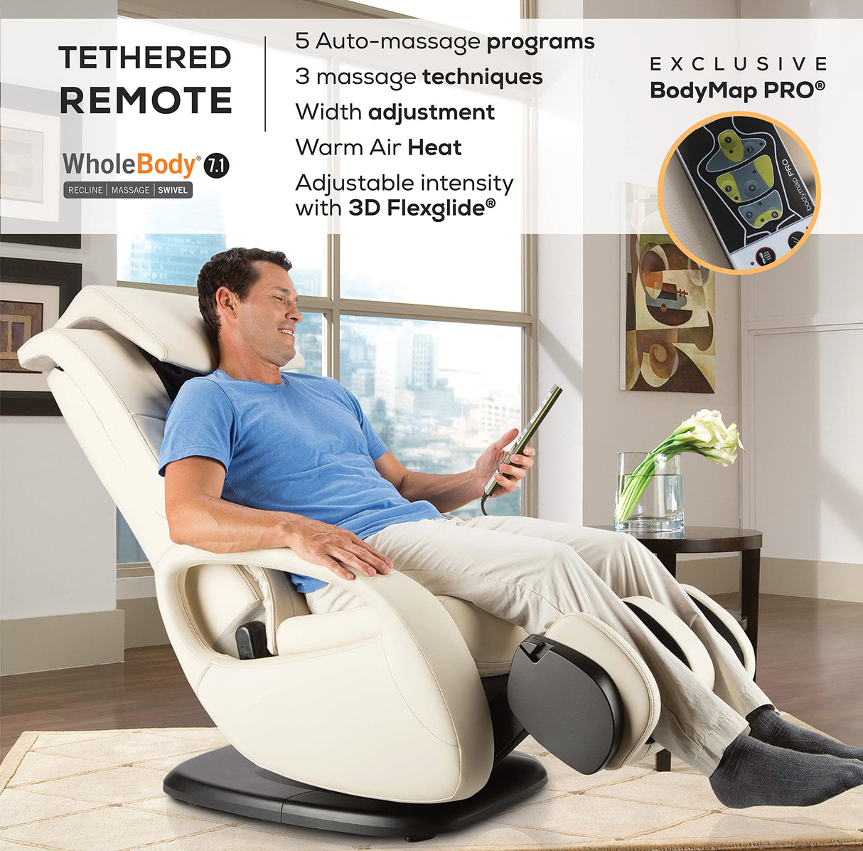 Human Touch WholeBody 7.1 Living Room Recliner Massage Chair - Full Body Professional Grade Personal Massage - Relaxation w Heat for Targeted Stress + Muscle Pain Relief with Foot Calf - Black Human Touch
