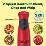 BELLA Immersion Hand Blender, Portable Mixer with Whisk Attachment - Electric Handheld Juicer, Shakes, Baby Food and Smoothie Maker, Stainless Steel, Red BELLA