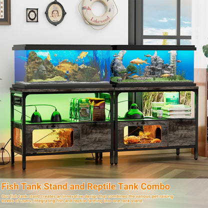 Hyomdeck 40 Gallon Fish Tank Stand with Outlet & LED Light, 39.37‘’ Aquarium Stand with Reptile Tank, Tortoise Habitat with Anti Escape Door and Acrylic Glass, Snake Tank with Ventilation Mesh, Oak