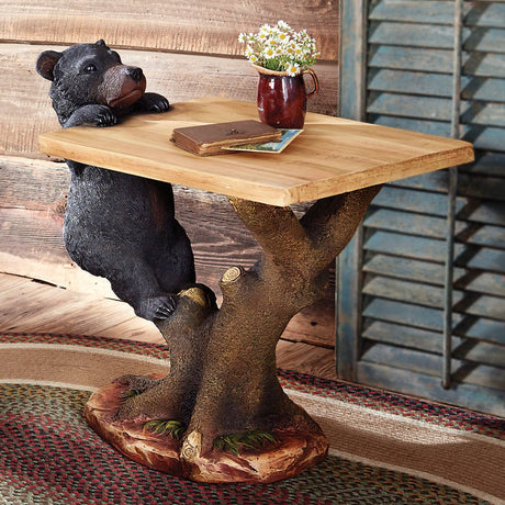 Black Forest Décor - Black Bear Climbing Accent Table for Home, Cabin, Lodge, Living Room - Vintage Rustic Furniture - 27" x 15.5" x 27" BLACK FOREST DECOR