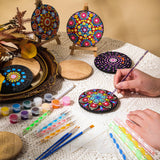 Potchen 10 Pcs Mandala Rock Painting Kit Mandala Dotting Tools Kit Wooden Rocks Dot Paint Stencils Tool Set for Adults Arts Drawing Home Decor Activity DIY Mothers Day Gift Potchen