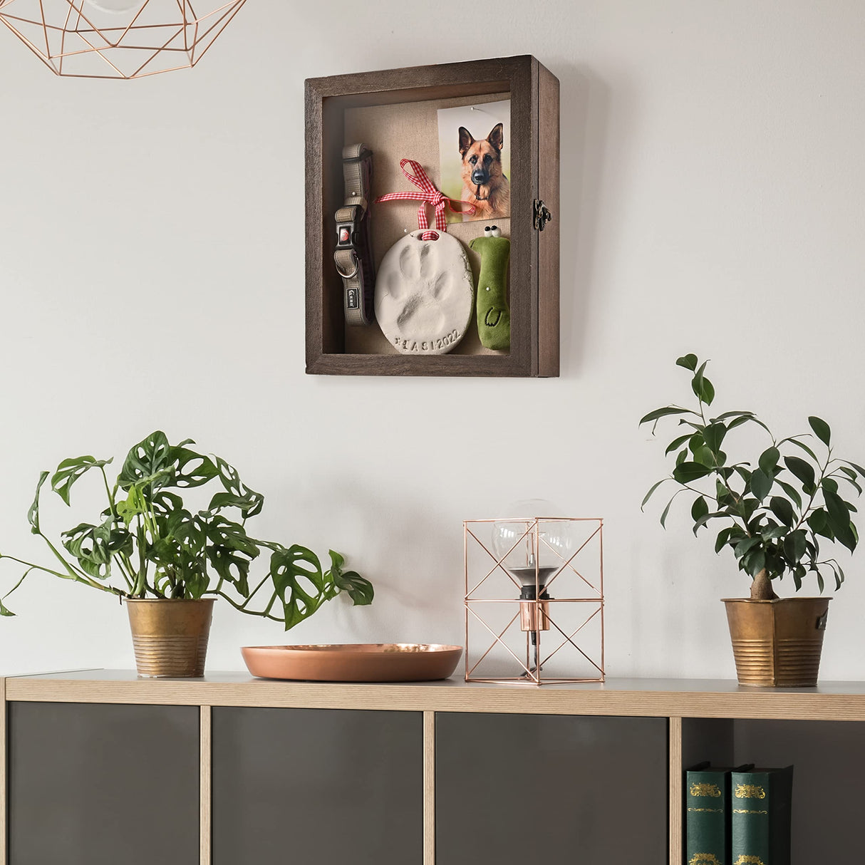 Gognlvn Pet Memorial Shadow Box with Clay Paw Print Impression Kit,Dog Wood Picture Frame Ornament as Loss Pet Keepsake and Gifts for Pet Lover Gognlvn