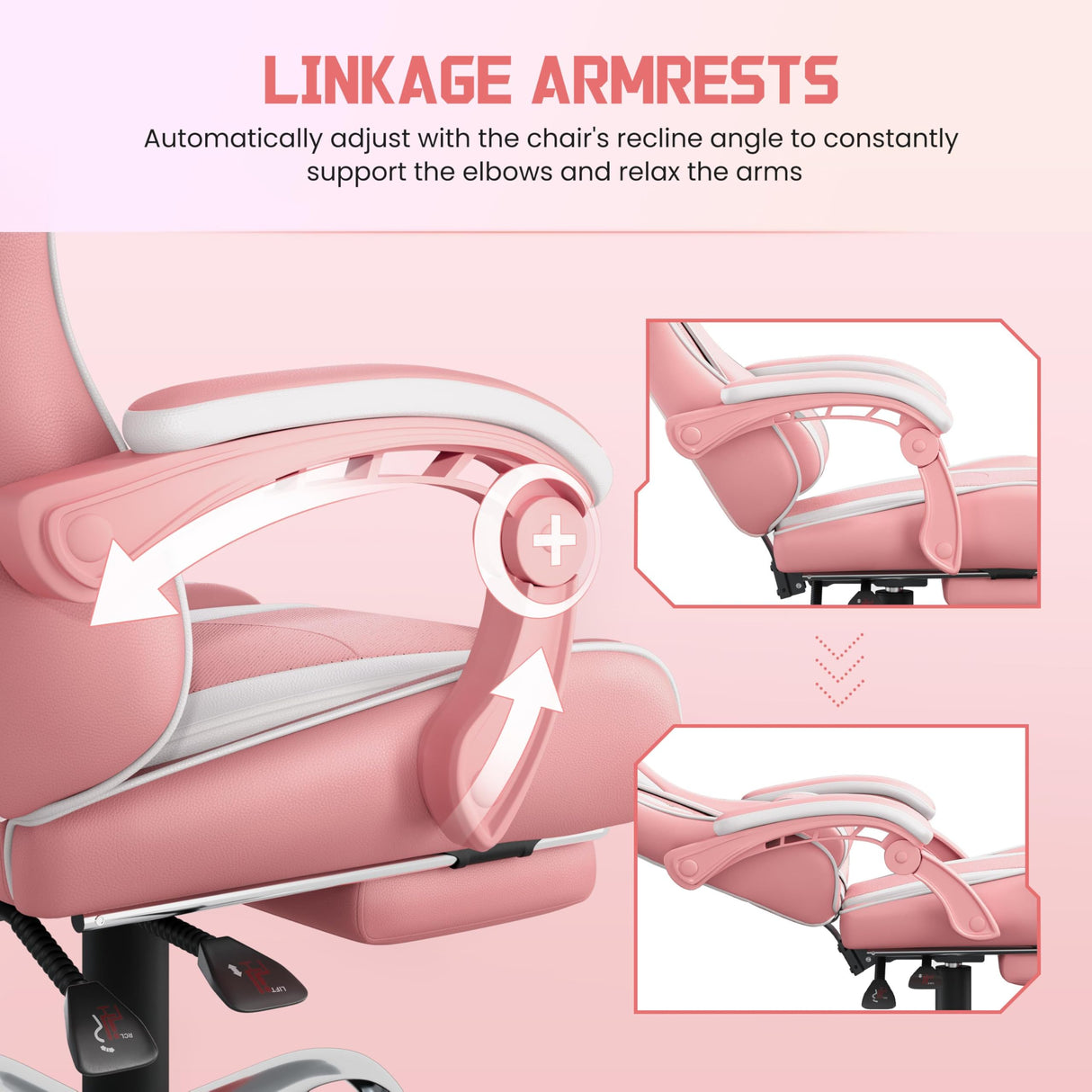 Yaheetech Gaming Chair, Video Game Chair with Massage Lumbar Support and Footrest Height Adjustable Ergonomic Computer Chair with Swivel Seat and Headrest, Pink/White Yaheetech