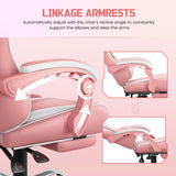 Yaheetech Gaming Chair, Video Game Chair with Massage Lumbar Support and Footrest Height Adjustable Ergonomic Computer Chair with Swivel Seat and Headrest, Pink/White Yaheetech