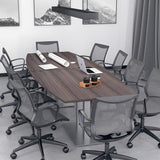 SKUTCHI DESIGNS INC. 10-Person Boat Shaped Modular Conference Table with Power and Data | Harmony Series | 10' Meeting Room Table | Scratch-Resistant Laminate | Square Metal Bases & Light Gray SKUTCHI DESIGNS INC.
