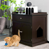 Tangkula Litter Box Enclosure, Cat Litter Box Furniture Hidden with Large Drawer, 2 Doors, Indoor Cat Washroom Storage Bench Side Table Cat House, Large Wooden Enclosed Litter Box Cabinet (Brown) Tangkula