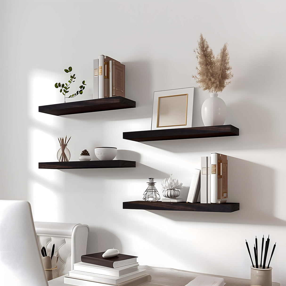 GXYAWPJ Farmhouse Floating Shelves for Wall, Rustic Brown Wall Shelves for Bedroom, Set of 6 Wood Shelves for Room Wall GXYAWPJ