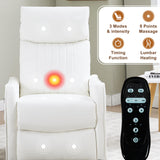 Manual Swivel Rocker Recliner Chair for Adults, Overstuffed Glider Chair for Nursery with Massage and Heat, Living Room Reclining Chair, Faux Leather White Luxlen