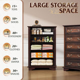 WLIVE Farmhouse Dresser for Bedroom, Tall Wood Dresser with 5 Drawer, Chest of Drawers with Roman Metal Handle for Living Room, Hallway, Closet, Brown WLIVE