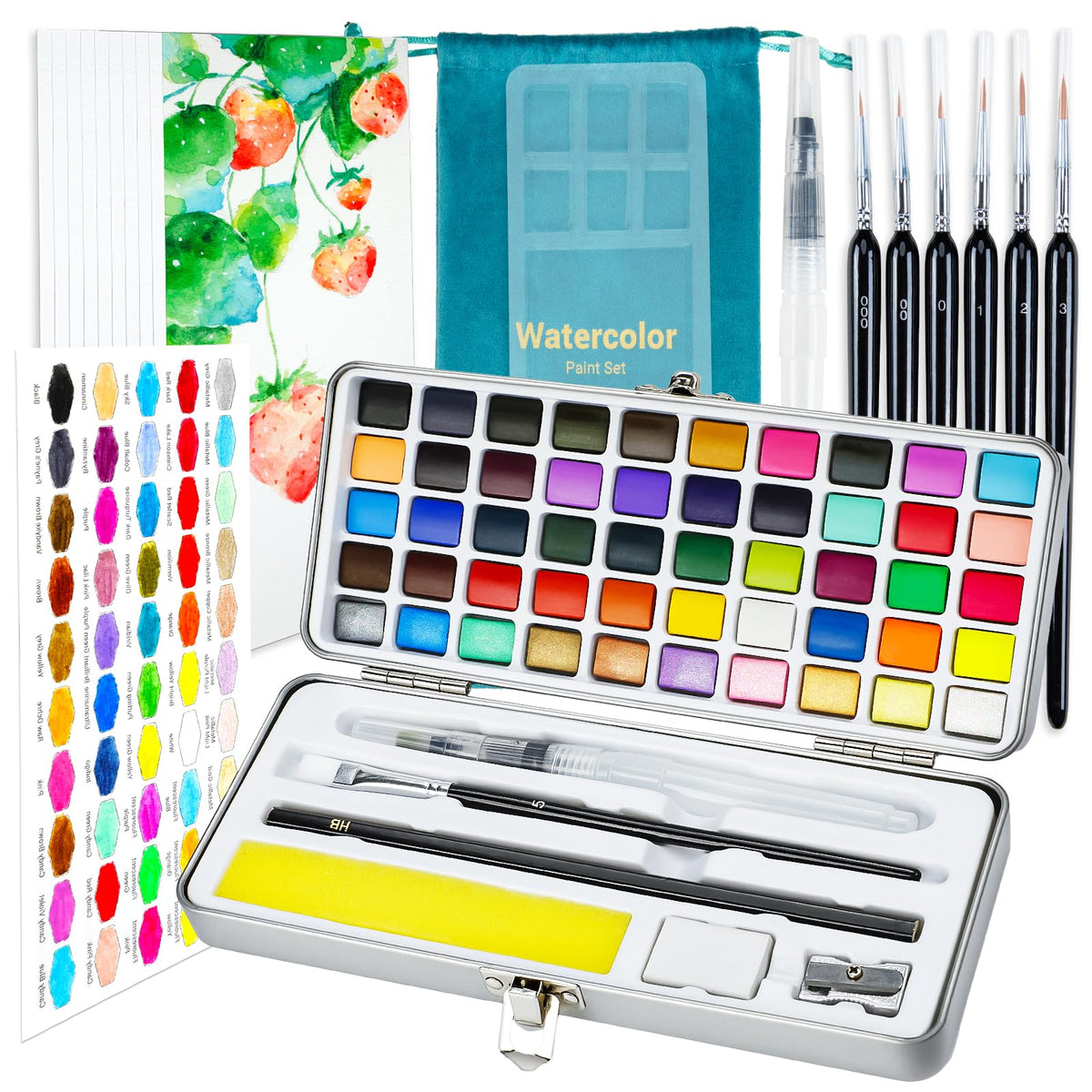 APOGO Watercolor Paint Set,50 Colors in Portable Box Travel Watercolor ...