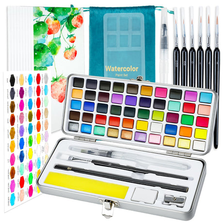 APOGO Watercolor Paint Set,50 Colors in Portable Box Travel Watercolor Set,Water Color Paint Sets for Kids,Adult and Beginner Watercolor Painting Kits with Watercolor Papers and Brushes Art supplies APOGO