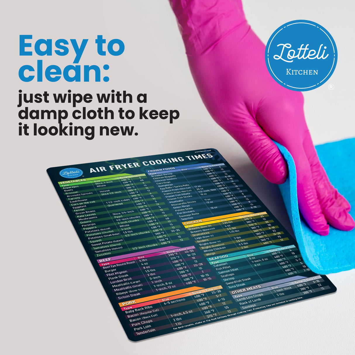 Air Fryer Magnetic Cheat Sheet Set - Air Fryer Accessories Cookbook - Easy to Use AirFryer Time Chart Set - Strong Magnet Quick Reference Cooking Guide for Frying (Black) LOTTELI KITCHEN