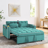 Foldable Sofa Bed with USB Charging Ports, Pull Out Velvet Loveseat Sleeper with Phone Holder, Modern Futon Couch with Cup Holders & Adjustable Backrest for Living Room,Green Merax