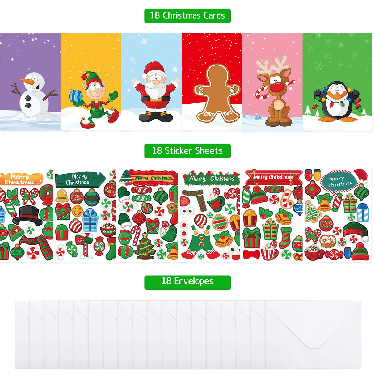 Fancy Land Christmas Cards with Envelopes and Stickers 18pcs Holiday DIY Make Your Own Christmas Cards Making Kit Craft for Kids Classic Fancy Land