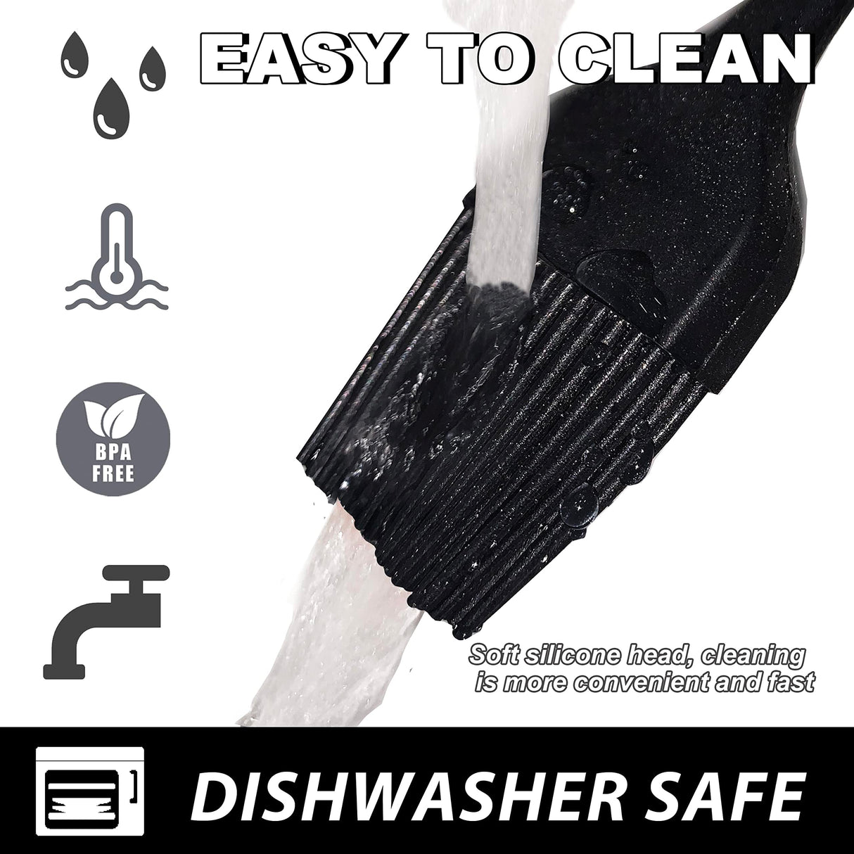 Anaeat 2 Pack Silicone Basting Pastry Brushes - Heat Resistant Brush with Soft Bristles, Hygienic One Piece Design, Marinade Brush Great in Baking for Spreading Oil Butter Sauce BBQ Grill (Black) Anaeat