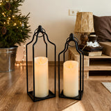 Rustic Farmhouse Decor Metal Lantern Set of 2 Decorative Lanterns for Home Indoor Outdoor Living Room, Fireplace, Patio, Wedding & Kitchen Table Centerpieces Gelazurem