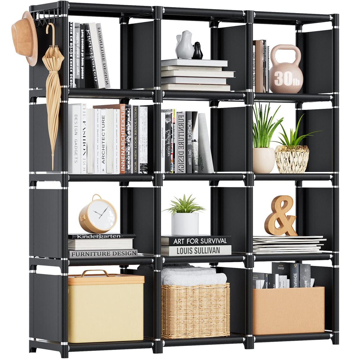 Mavivegue Book Shelf, 12 Cube Storage Organizer, DIY Bookcase, Metal Bookshelf,Tall Book case for Bedroom, Living Room,Office,Closet, Black Cubicle Rack Mavivegue