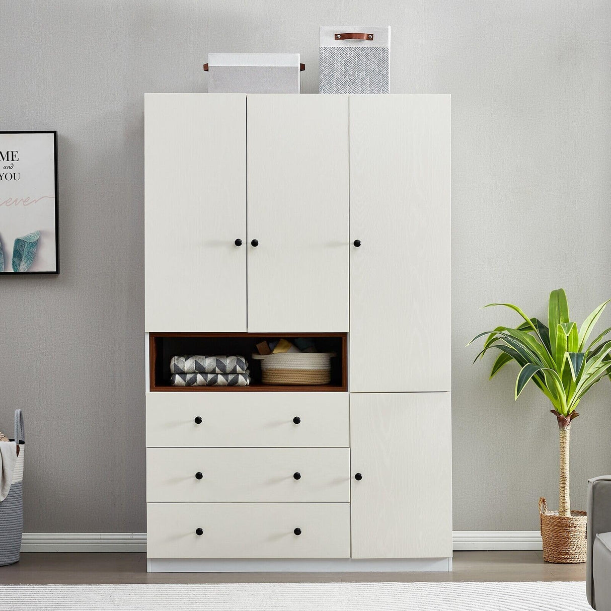 Generic Tall Wardrobe Armoire White 3 Door & 3 Drawers Bedroom Storage Cabinet Closet, Large, E126258846664 Generic