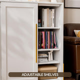 BELLEZE Storage Cabinet with LED Lighting, Sideboard with Sliding Doors and Adjustable Shelves, Entryway Shoe Rack, Accent Cabinet for Living Room and Bathroom - Dana (White) BELLEZE