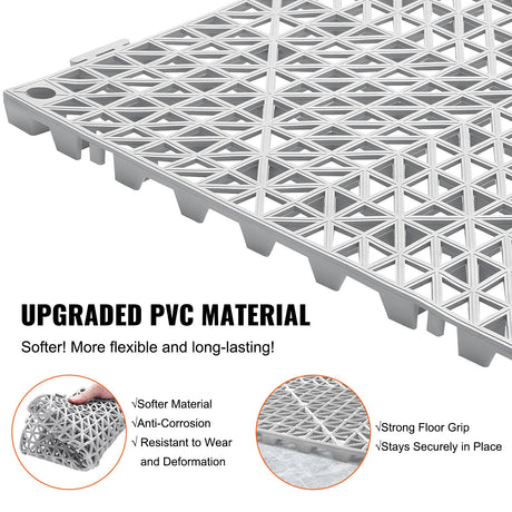 VEVOR Interlocking Tile 55PCS Blue, Drainage Tiles 12" x 12" Splicing, Soft PVC Interlocking Drainage Floor Tiles, Non-Slip Drainage Holes for Restroom, Bathroom, Kitchen, Pool, Wet Areas, Grey VEVOR