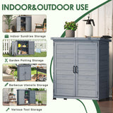 AECOJOY Outdoor Storage Cabinet, Solid Wood Planting Work Bench, Garden Potting Bench Table with Metal Tabletop and Adjustable Shelves, Grey AECOJOY
