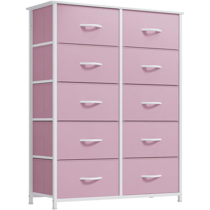 YITAHOME 10 Drawer Dresser - Fabric Storage Tower, Organizer Unit for Bedroom, Living Room, Hallway, Closets - Sturdy Steel Frame, Wooden Top & Easy Pull Fabric Bins, Pink